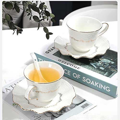 Modern Porcelain Tea Cup Coffee Mug Set Morning Tea Cup With Gold Trim- Gift Box, Coffee Cup + Saucer + Teaspoon, 200Ml (2 Coffee Mug) #TOP2