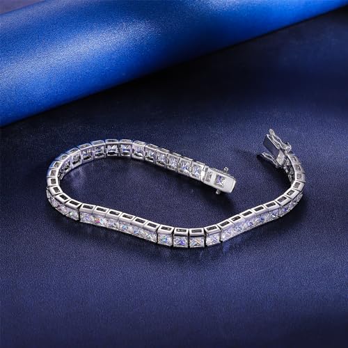Gemsme 4 * 4mm Square Tennis Bracelet, 4mm Thin 18K White/Yellow Gold Plated Square Cubic Zirconia Tennis Bracelet for Women4