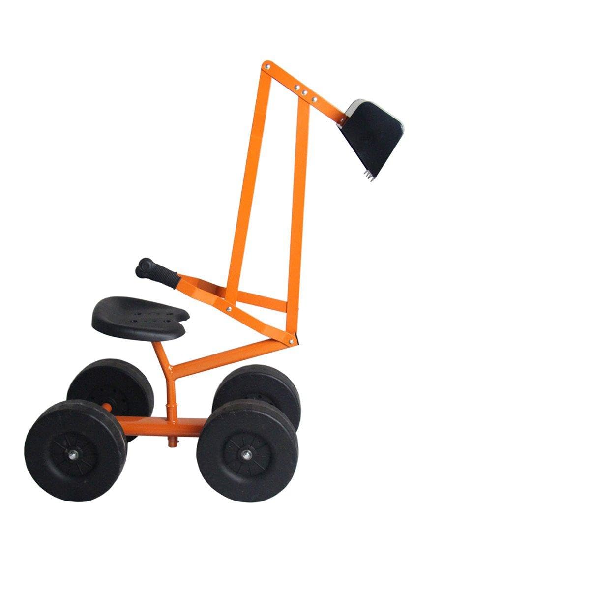 FANTASK 360° Sitzbagger mit Schaufel & Rädern bis 50KG, Kinder Bagger zum Draufsitzen Metall, Bagger Sandkasten, Aufsitzbagger Sandbagger (Orange)