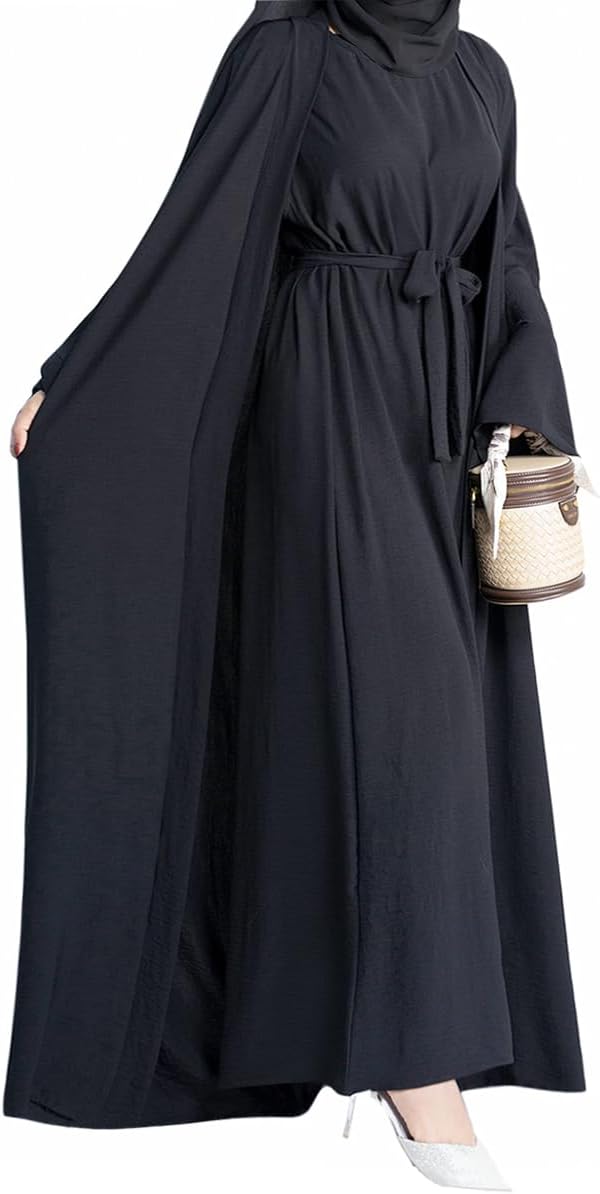 2PCS Women's Muslim Dresses Abaya Islamic Dubai Prayer Dress Robe Long Cardigan Maxi Dress