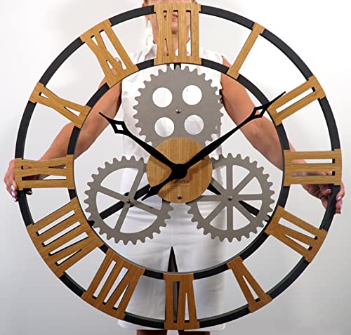 80 cm XL Industrial Oak Wall Clock product photo 80 cm XL Industrial Oak Wall Clock product