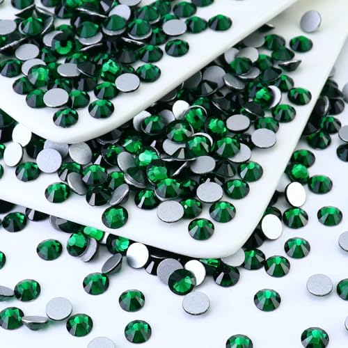 Image of 1440PCS SS6 Crystal Glass Flatback Rhinestones, Round Flat Back Crystal Gems for Nail Art and Craft Clothes, Glue Fix Diamond Stones Emerald /Dark Green (1.9-2.0mm)