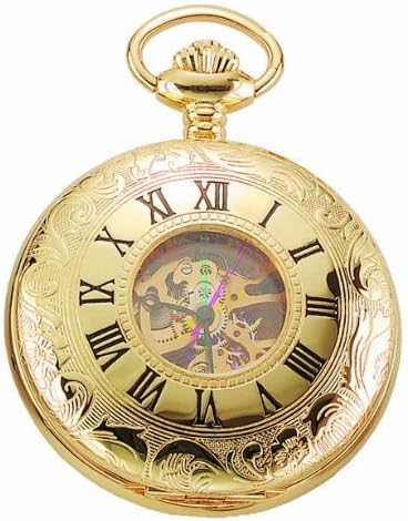 212 Main Charles-Hubert- Paris Brass Gold-Plated Mechanical Double Cover Pocket Watch #