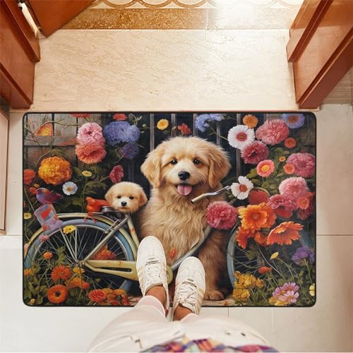 UMIRIKO Cute Puppy Dog Bicycle Flower Kitchen Rug Mats Anti Fatigue Non Slip Mats Kitchen Mats for Floor Kitchen Decor 36x24 Inch 202a6332