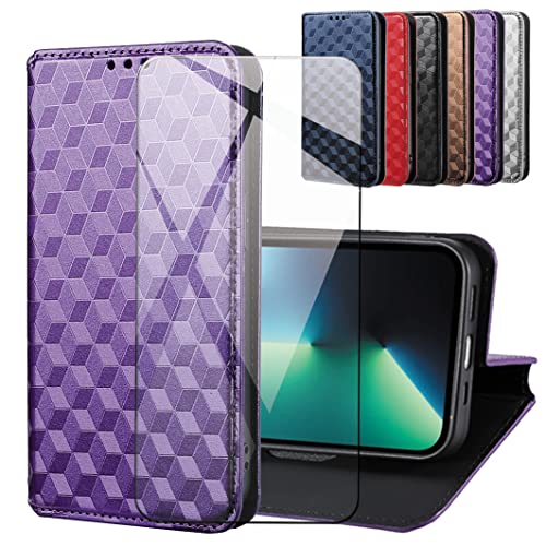 CAXKJE Cuir PU Protection Housse + Protection écran pour HTC Wildfire E5 Plus,Etui de Cuir Flip Cover Coque Portefeuille Case,9H Dureté Verre trempé Film...