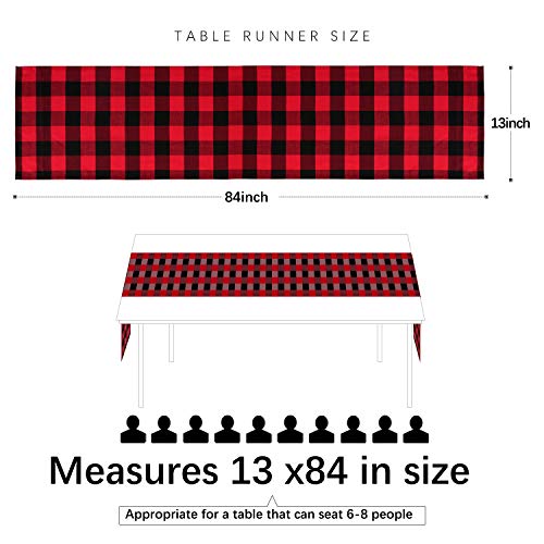 SoarDream Christmas Plaid Table Runner 2 Pack 13x84 Inch Buffalo Checked Table Runner Black Red Cotton Table Lines for New Year Gatherings Table Decorations - Thumbnail 6