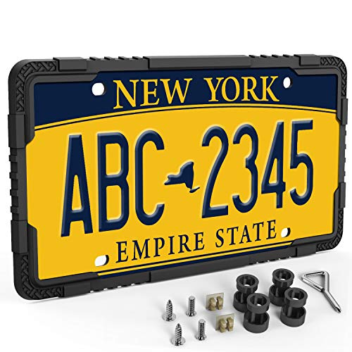 LOFTEK Silicone License Plate Frame - Car License Plate Frame with Stainless Steel Screws - Black