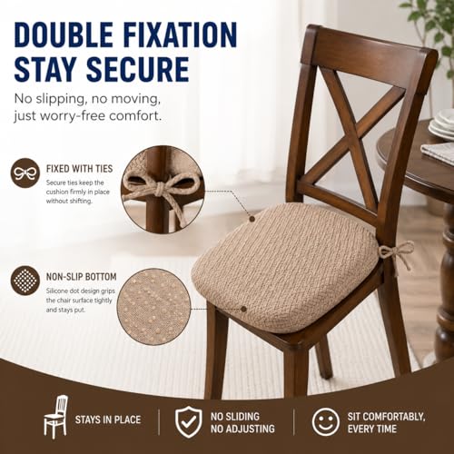 Premium Memory Foam Chair Cushions Set of 4 for Dining Chairs, Ergonomic Seat Cushions with 3D Jacquard Washable Cover, Non-Slip D-Shaped Kitchen Chair Pads with Ties, 16"×16"×1.8" (4, Light Coffee) - image 7