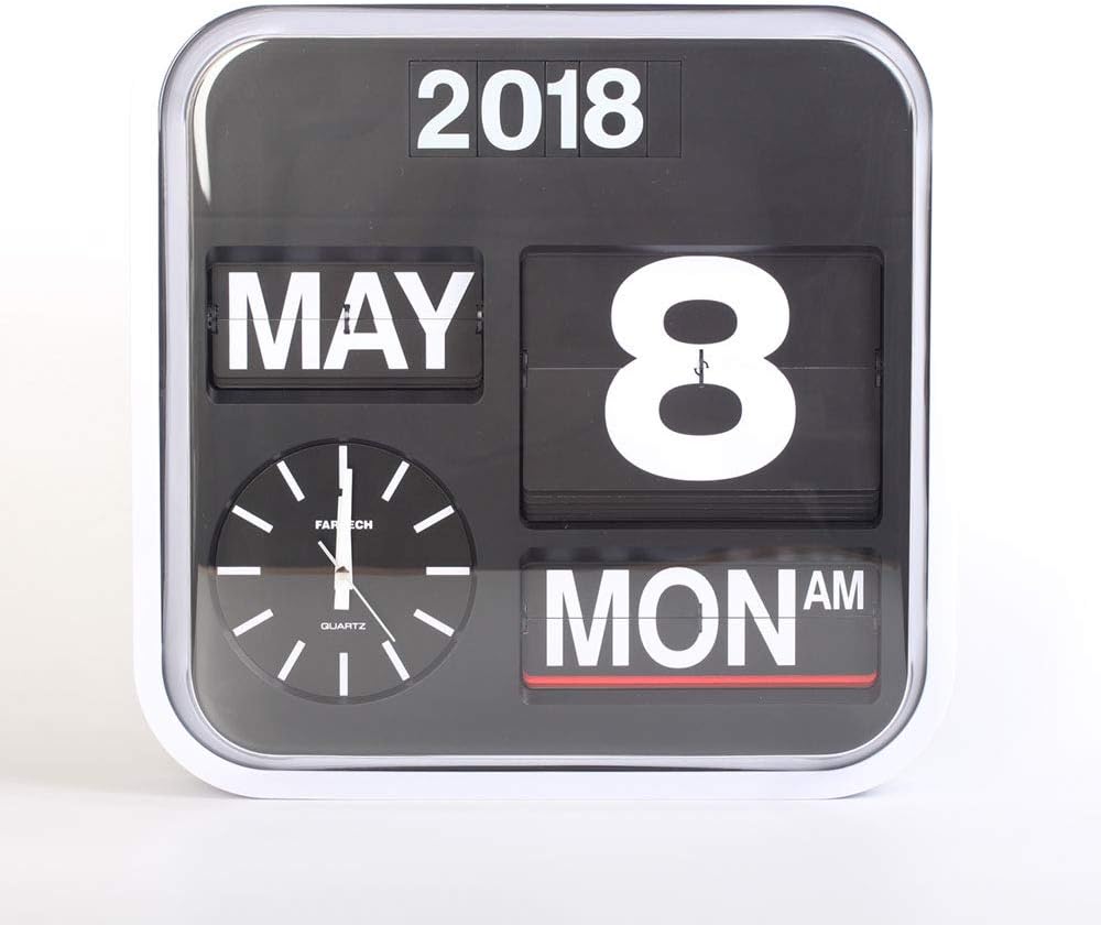 Fartech Flip Clock Calendar Wall Clock Retro Modern Large 43cm (White)
