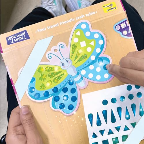 Imagimake Mirror Mosaic : Butterfly & Peacock | Mess Free DIY Mosaic Craft Kit | 450+ Foil Sticker | Travel Toys for Girls | Birthday Gift for Girls Ages 3,4,5,6,7,8, Peach
