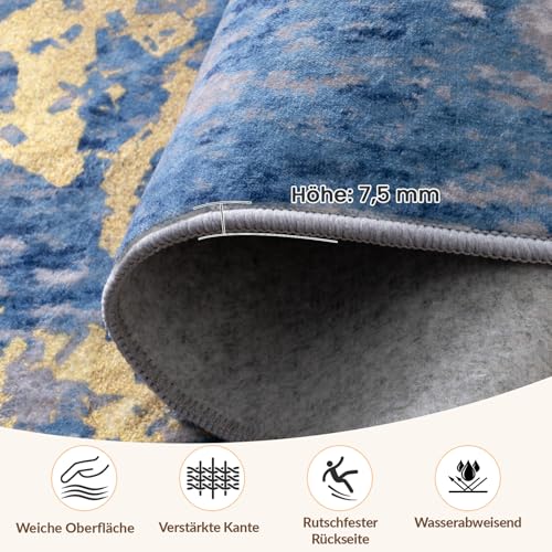 INOVADAY Abstrakt Waschbarer Teppich 120x180 cm Blau/Gold – Ansicht 2