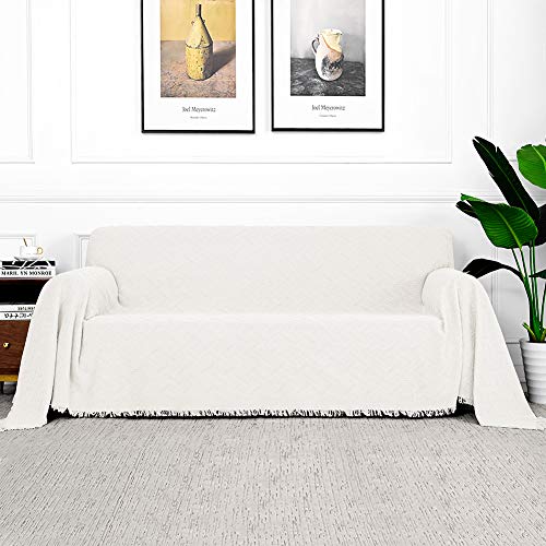 MYSKY HOME White Sofa Covers for 3 Cushion Couch Geometrical Living Room Sofa Throws Sofa Slipcovers for Pets, Kids (XX-Large, 91″ x 134″, White)