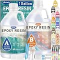 IGaiety 1 Gallon Epoxy Resin, Epoxy Resin Kit, Crystal Clear Resin Kit, No Yellowing Resin Self-Leveling Deep Pour Epoxy Resin High-Glossy Casting Resin Perfect for Crafts, Table Tops(0.5 Gallon x 2)