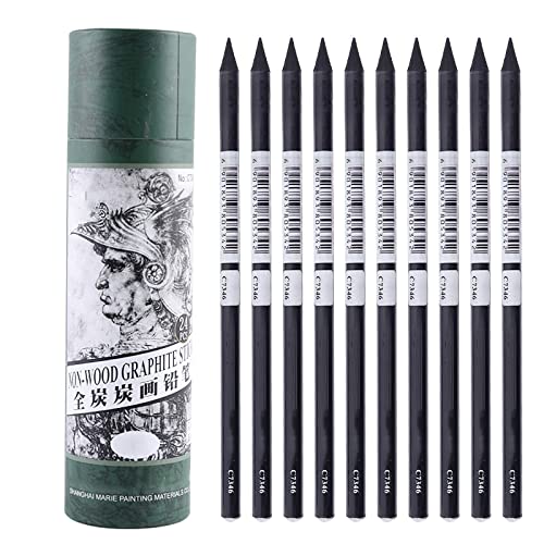 KachiKawa Artist Charcoal Sticks 24 PCS Professional Manga Sketch Drawing Charcoal Pencil Black/Pencil drawing sketch pencil without wood (Whole Lead Core 4B)
