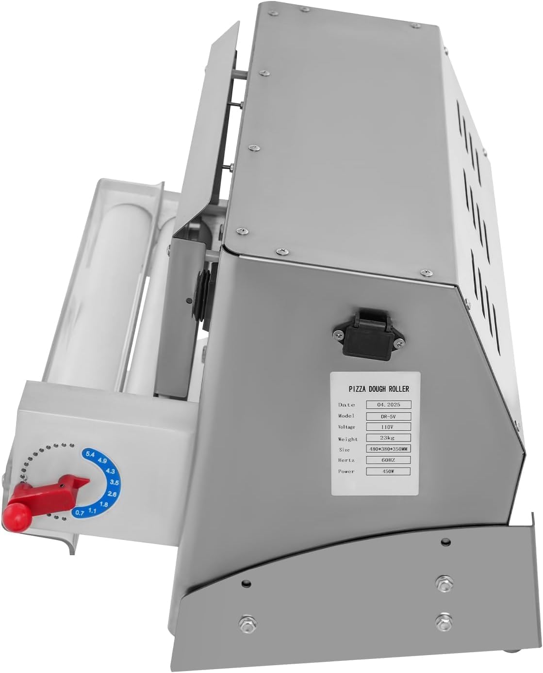 Stendetrice per impasto pizza professionale da 450 W, pressa per impasto in acciaio inox con pedale, spessore regolabile da 1 a 5,5 mm, per croste di pizza da 7,6 a 30,5 cm. (20.08inch)