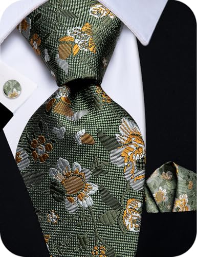 Image of YourTies Silk Paisley Floral Tie and Pocket Square Cufflinks with Lapel Pin Sets for Men 5PC Wedding Party