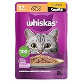 Whiskas Alimento Húmedo para Gatos Adultos, sabor Soufflé Pavo y Pollo 85g c/u. Paquete de 24 unidades