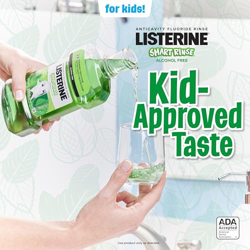Image of Listerine Smart Rinse Kids Alcohol-Free Anticavity Sodium Fluoride Mouthwash, ADA Accepted Oral Rinse for Dental Cavity Protection, Mint Shield Flavor for Children's Oral Care, 500 mL (Pack of 6)