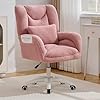 FOXHUNTER Vanity Chair with Ergonomic Back & Wheels, 360 Swivel Accent Chair, Adjustable Height Home Office Chair for Living Room, Bedroom,Teddy WhiteUpgraded Oversized