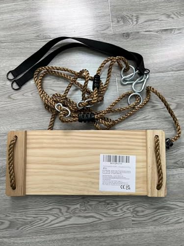 ارجوحة خشبية للاطفال من كينسبوري، مع حبل نايلون قابل للتعديل ومجموعة احزمة ارجوحة الشجرة، مجموعة المقعد المتارجح للاستخدام الداخلي والخارجي خشبي للشرفة والفناء والحديقة والملعب وملحقاته