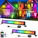T-SUN RGB Flood Light Bars, 50W FloodLights Smart Colour Changing Security Lights Outdoor with Remote Control APP Controlled IP66 Waterproof Wall Light for Party Decorations Garden Landscap Stage, 2P