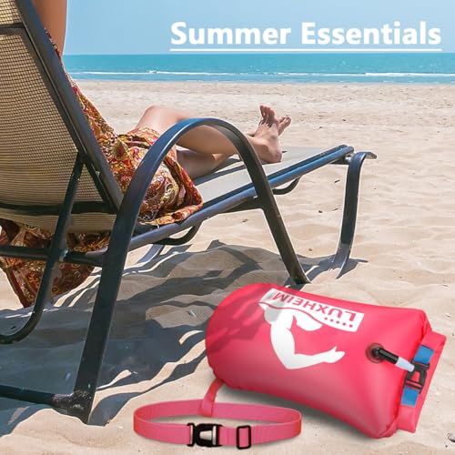 LUXHEIM 2 Pack Schwimmen Boje Schleppschwimmer für Open Water Schwimmen gut sichtbar Schwimmer Dry Bag wasserdicht aufblasbare PVC Schleppschwimmer für Triathlons