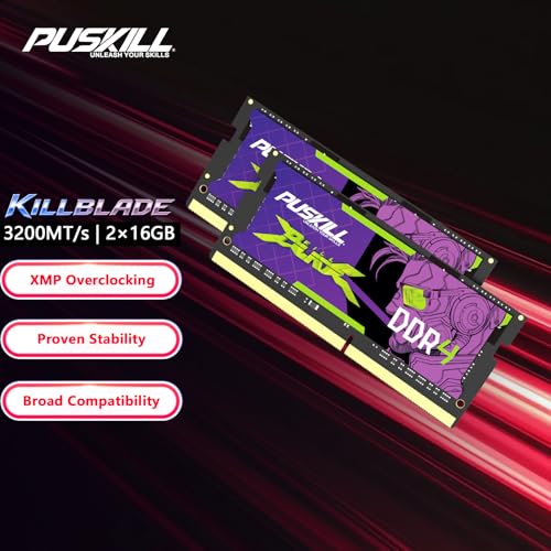 Image of PUSKILL DDR4 Laptop RAM 32GB Kit (2x16GB) 3200MHz (PC4-25600) 260-Pin SODIMM CL22 1.2V - Plug and Play Upgrade for Gaming Laptops and Notebooks, Compatible with Intel & AMD