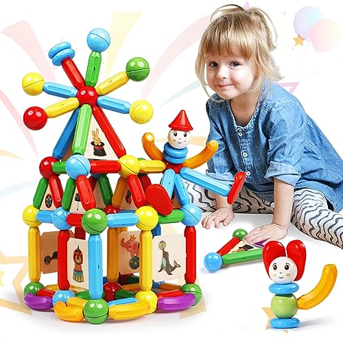 MAGBLOCK 136PCS Magnetic Sticks Toy Building Blocks Capable of Interconnection Magnet Tiles Balls Construction STEM Educational Learning Toys for 3+ Year Old Boys & Girls - Ideal Childrens Gift Set