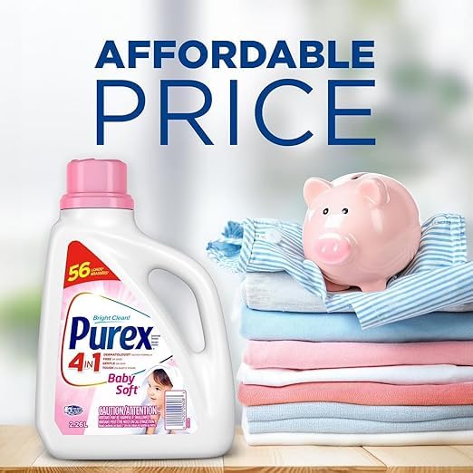 Purex Baby Soft, Concentrated Hypoallergenic Liquid Laundry Detergent for Babies, Free of Dyes, Pediatric Dermatologist Tested, Gentle on Skin, 2.26L, 56 Wash Loads, HE Compatible, 1 bottle by Purex - Image 3