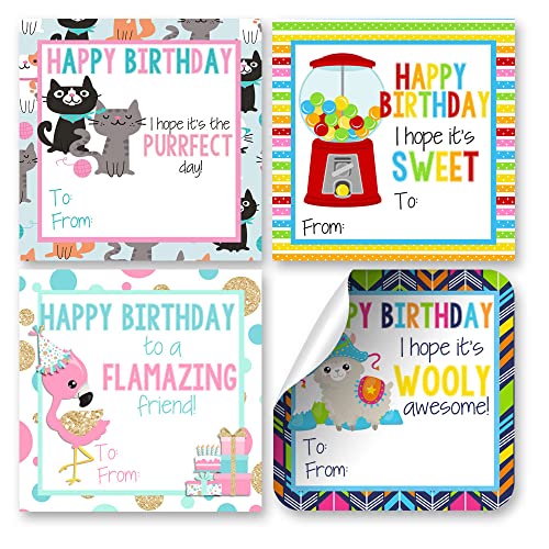 Etiquetas de regalo de cumpleaños de 2.5 pulgadas, tarjetas cuadradas mixtas Amanda Creation 4