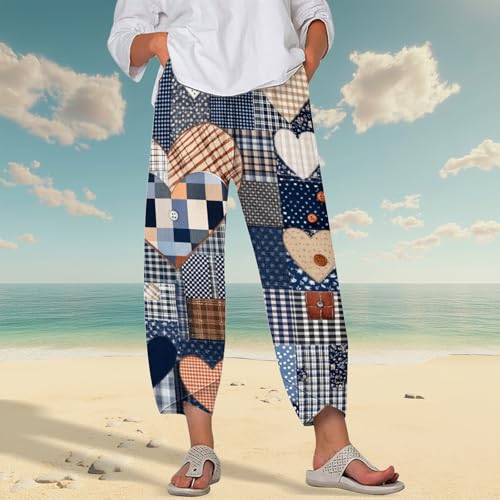 Linen Pants for Women Summer Casual Wide Leg Capri Pants Loose Fit Palazzo Pants Cropped Beach Pants with Pockets2