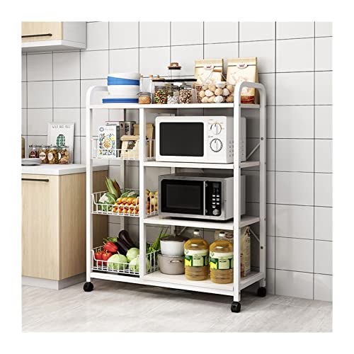 Estantería de Cocina con Ruedas - Estantería metálica Multiusos con Cesta de Alambre para microondas - Estantes de Cocina versátiles y Carrito de Almacenamiento