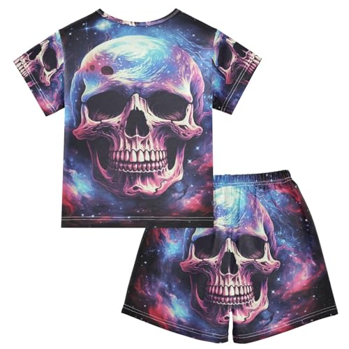ALAZA Skull on Space Background Pajama Set Short Sleeve Sleepwear Soft Lounge Nightwear2