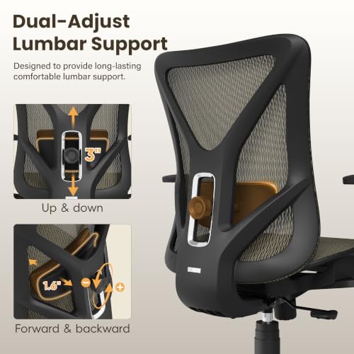 Image of Ergonomic Office Chair, Mesh Computer Desk Chairs with BIFMA X5.1 Certified, Adjustable Lumbar Support, 3D Arm, Tilt Back, Wide Seat, Comfy Swivel Work Task Chair for Company and Home (Coffee Brown)