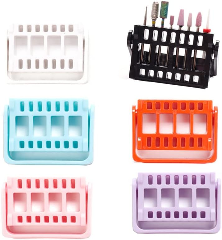 MIAO YUAN 6 PCS Acrylic 16 Holes Nail Drill Stand Holders Beauty Nail Drill Display Box Dust Proof Nail Drill Organizer Colorful storage Container