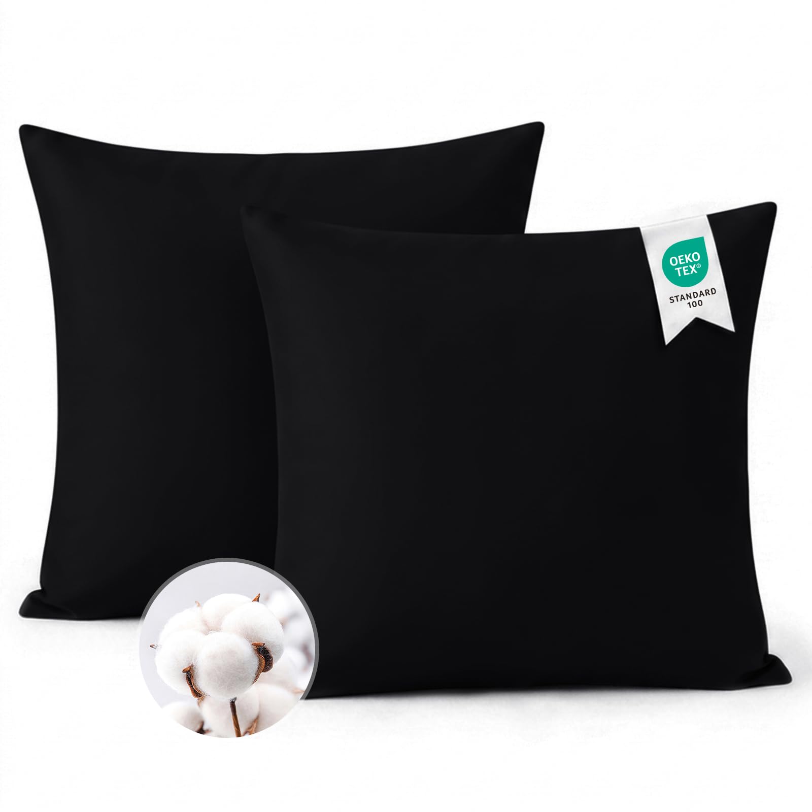 Aisbo Kissenbezug 80x80 Baumwolle 2er Set - weiche Kopfkissenbezug 80 x 80 Schwarz mit Reißverschluss, 80x80cm Pillow Cover Pillowcase