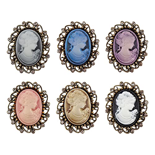 Oenothera 6 Piezas Broche de camafeo, Vintage Broche Cristal, Broche Colgante Vintage, para Mujeres Niñas Accesorios vestir suéter sombreros Acero aleado