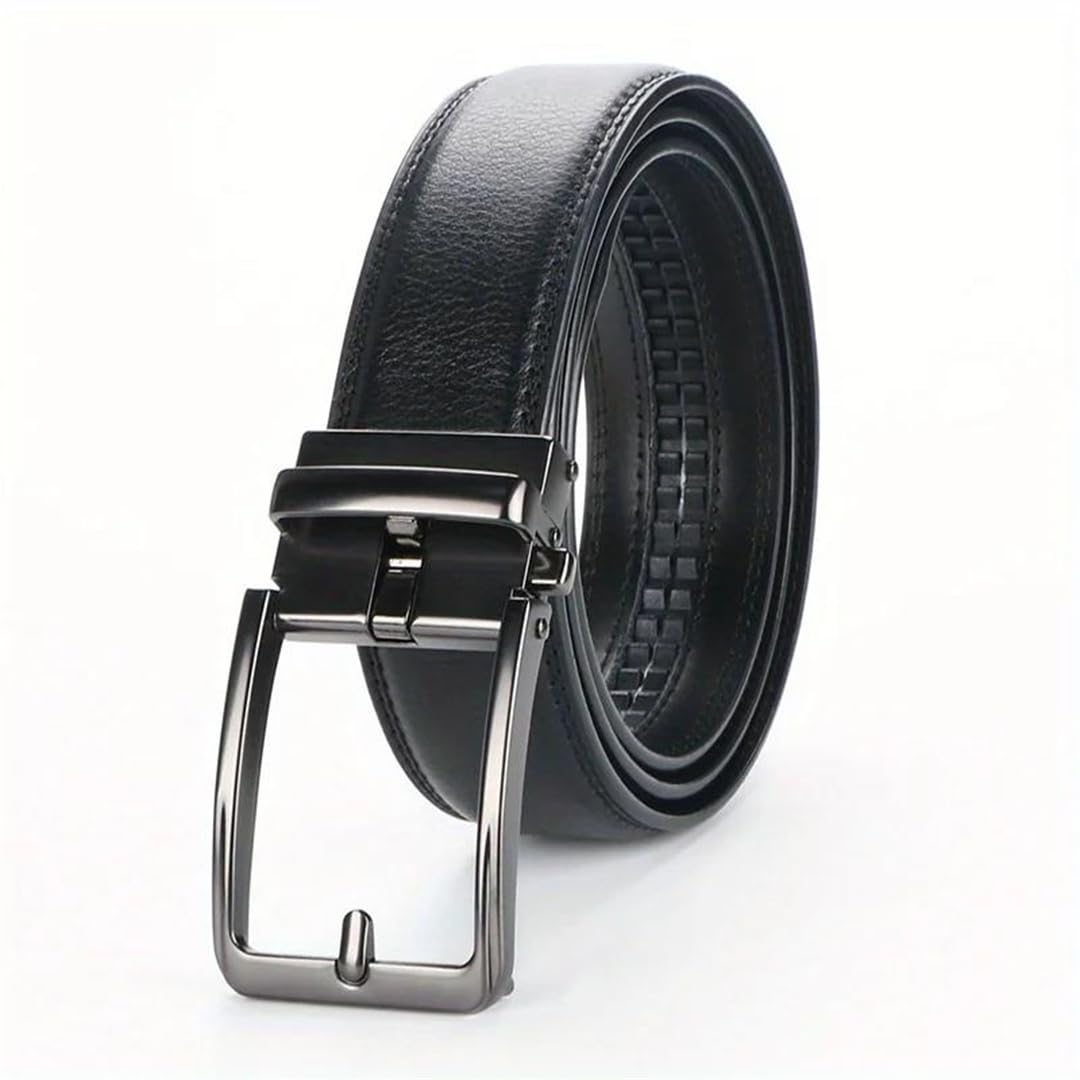 Yeuyyben Cinturón de trinquete de cuero genuino para hombre, hebilla de clic, ajustable, estilo casual de negocios