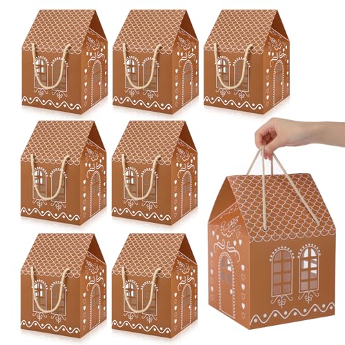 AmazingSpark 6 Pack Large Gingerbread House Shaped Gift Boxes 7.87 x 7.87 x 11.42 Christmas Treat Goodie Cookie Presents Boxes for Sweets Cookie Snacks Xmas Party Supplies Decor