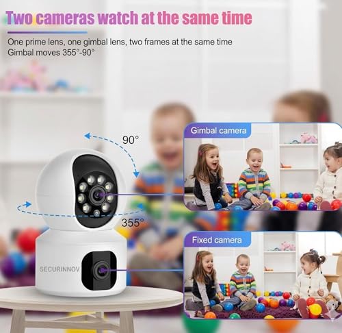 Image of securinnov 5MP Indoor WiFi Smart CCTV Camera for Home | 360 Pan Tilt | Color Night Vision | Motion Detection | Two Way Audio | Wireless Home Security Camera with Mobile App V380 Pro (Upro Dual Lens)