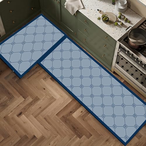 Image of Roslen Premium Kitchen Mat, 2-Pcs Geometric Pattern, Anti Slip, Machine Washable, Standing Desk Mat, Comfort Runner Rug Carpets for Kitchen, Office, Balcony (118x38cm, 58x38cm)