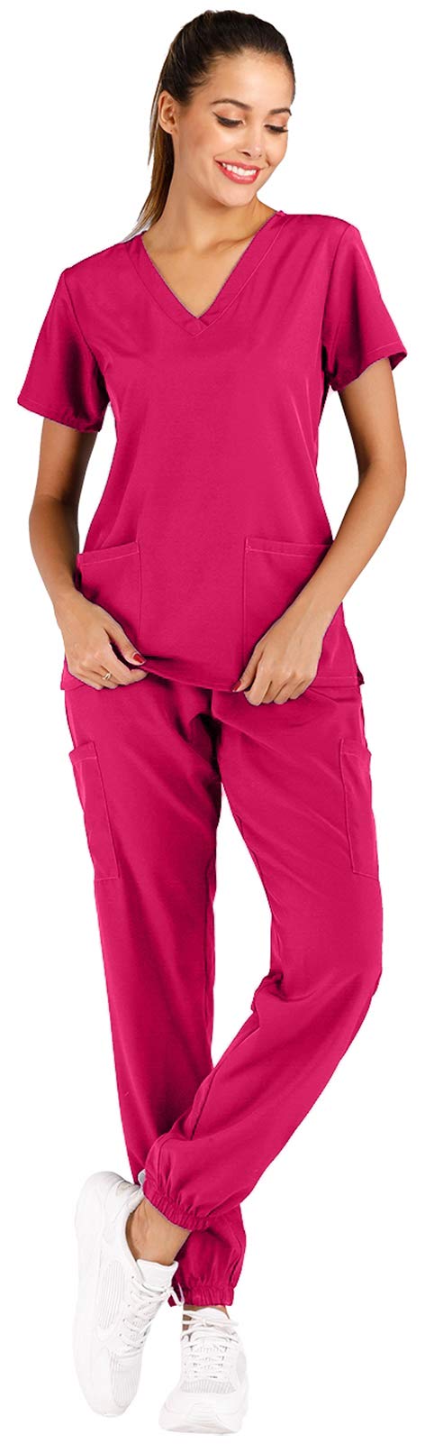 Minty Mint Women's Scrub Set Fit Lightweight Durable V Neck Top Slim Skinny Cargo Scrub Jogger Pant