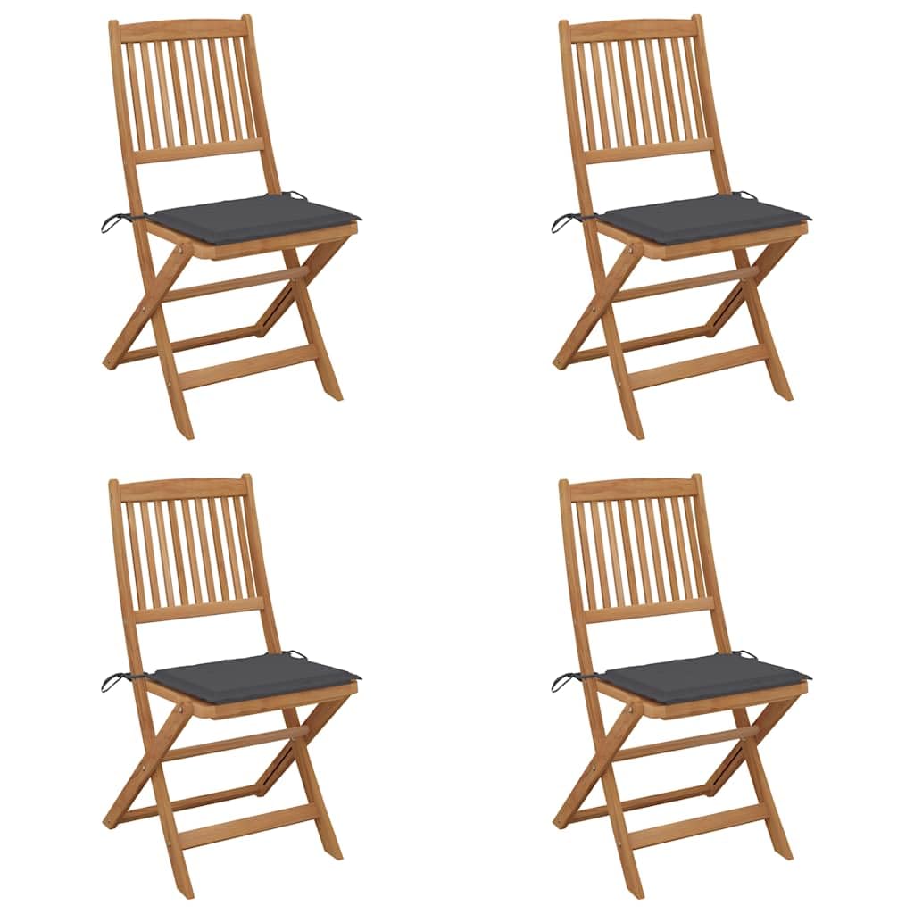 Chaises pliables en lot de 4 avec coussins et table de jardin en bois d'acacia