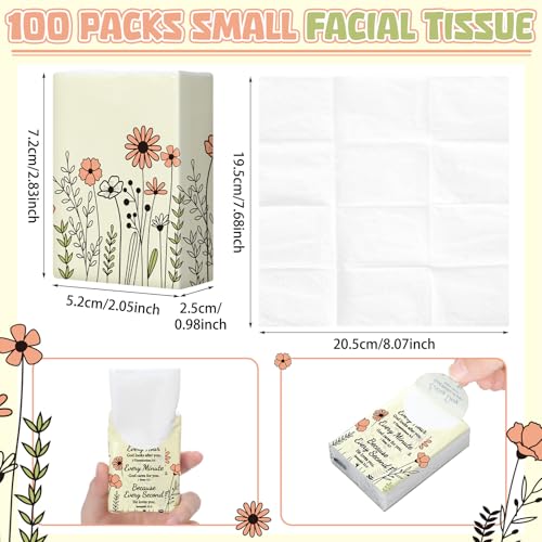 Image of Ctosree 50 Pack Pocket Tissues Travel Packs Bulk 500 Sheet Small Tissues Pocket Packs 3 Ply Mini Travel Size Individual(Wild Flower)