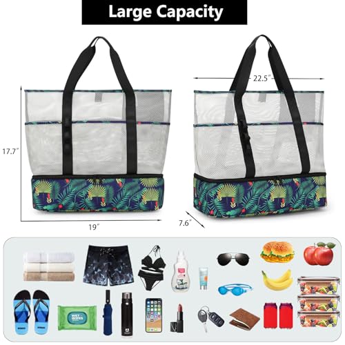 Image of Beach Bag with Cooler,Mesh Beach Bags for Women Sandproof for Pool and Swimming Travel Daily with Durable 8 Pocket