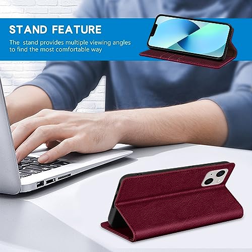 Image of ZZXX for iPhone 13 Wallet Case Strong Magnetic 6.1 inch,Wine Red