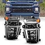 ACANII - For [Halogen Model Upgrade] 2020-2023 Chevy Silverado 2500HD 3500HD LED Tube Headlights Headlamps Left+Right