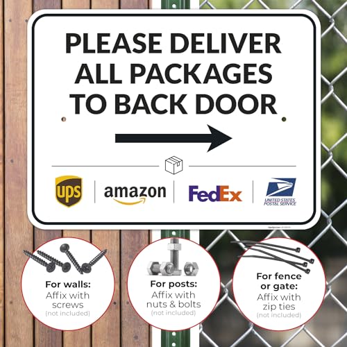 Image of Package Delivery Sign, Delivery Instructions Deliver All Package to Back Door Right Arrow Sign, 18x24 Inches, Rust Free .063 Aluminum, Fade Resistant, Made in USA by Sigo Signs