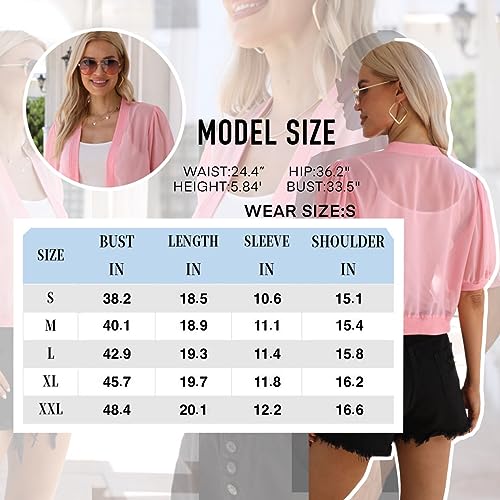 Findthy Women’s Crop Sheer Cover Up Short Sleeve Open Front Summer Shrug Cardigan Bolero(1491-White-Xs-Lb) #TOP4