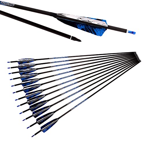 ACCMOS 12 pzs Spine 800 Flecha de Carbono Puro ID 6,2 mm 27 Pulgadas Flecha de Caza 4' Camo Turkey Pluma, para Adulto Joven Tiro al Arco (Spine 800, 27inch)